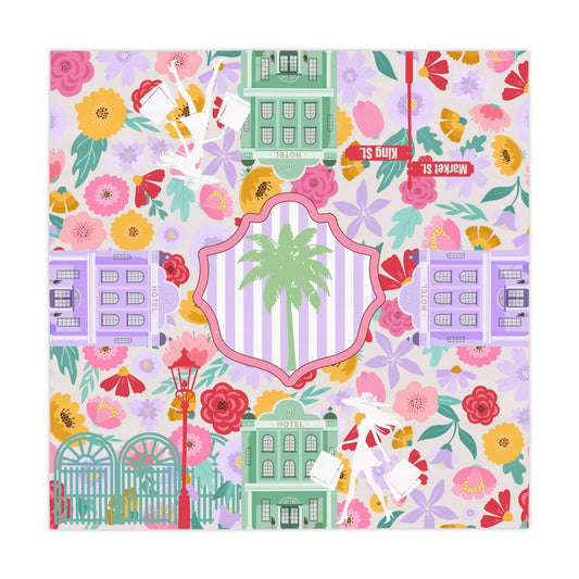 Charleston South Carolina Preppy Floral Palm Tablecloth - Splash of Color Co.
