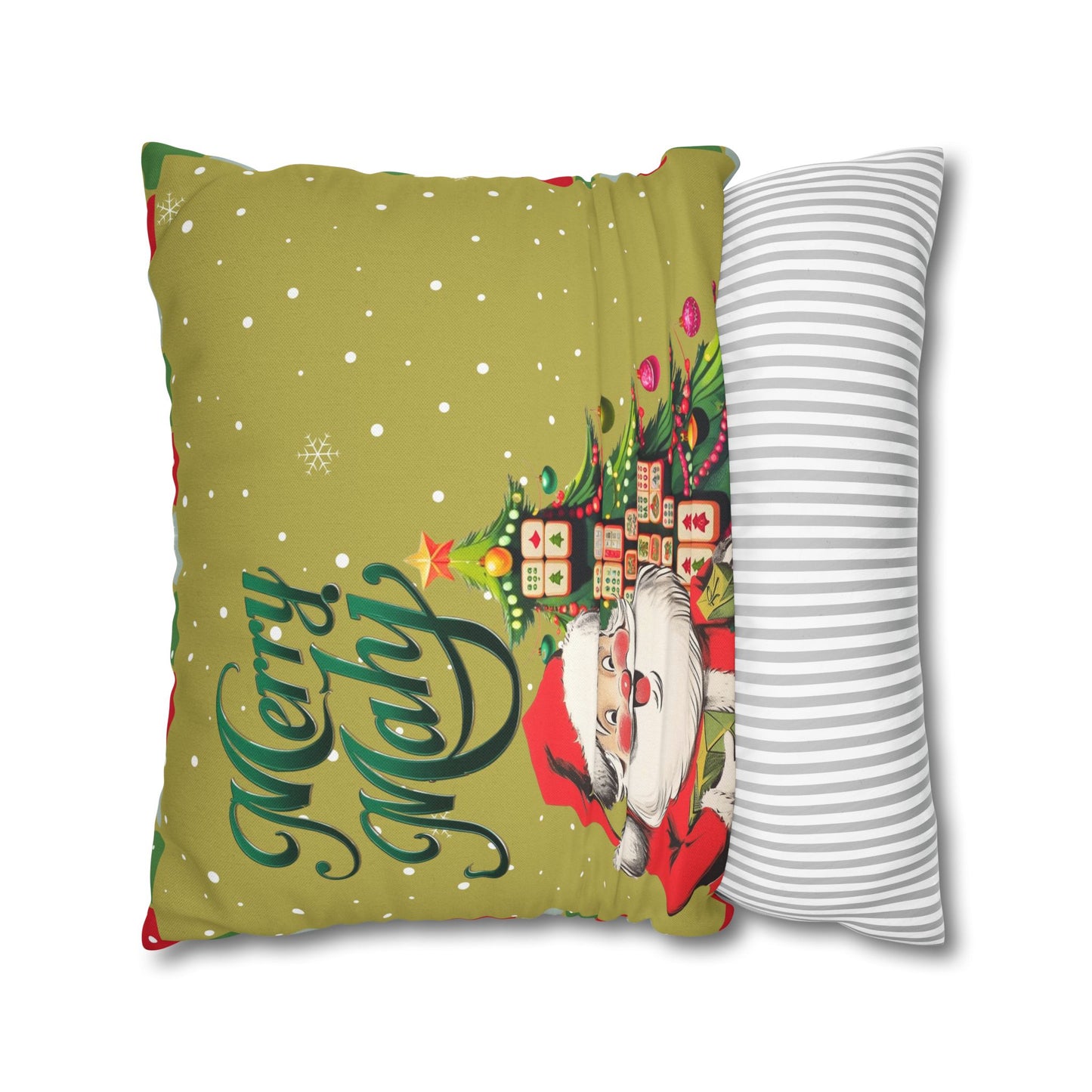 Merry Mahj Mahjong Christmas Festive Pillowcase, Whimsical Holiday Accent Pillowcase