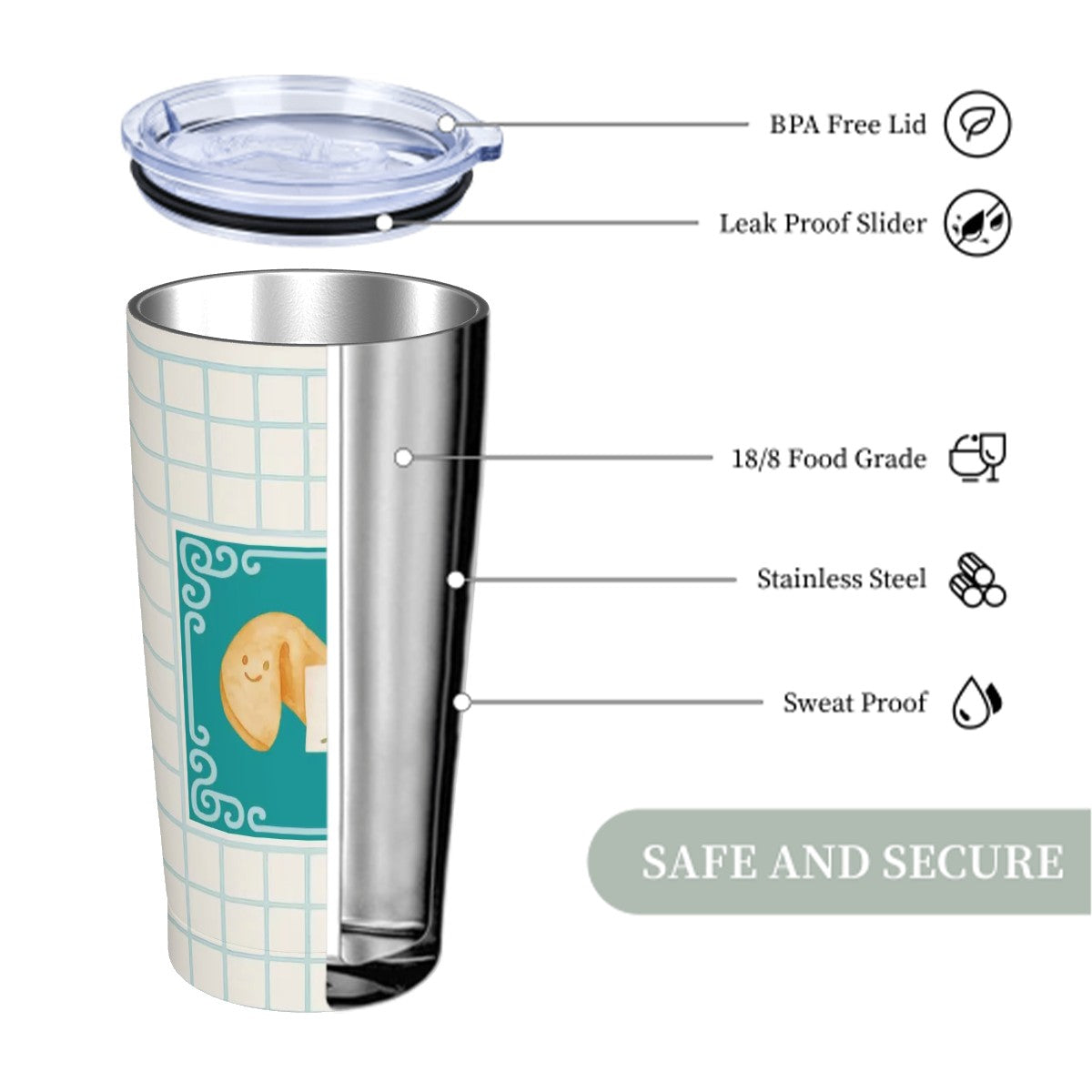 Cute Mahjong Tumbler With Fortune Cookie Mahj Mom Gift Stainless Steel Insulated Tumbler With Lid And Straw