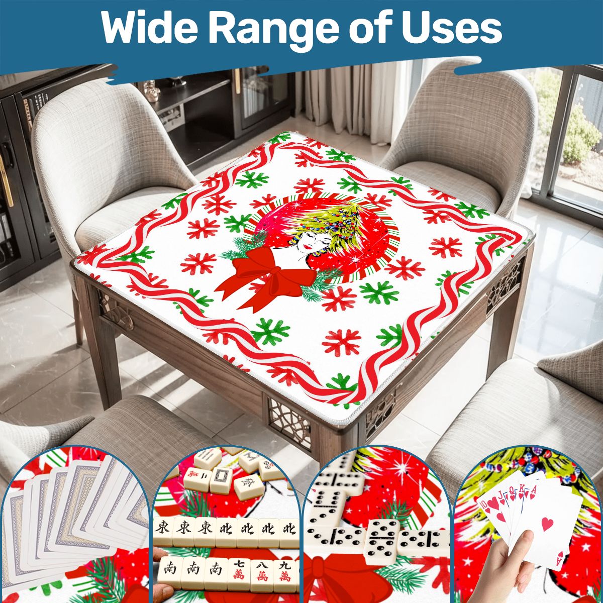 Mahjong Christmas Mat, Nostalgic Vintage Gal Whimsical Holiday Mahj Mat