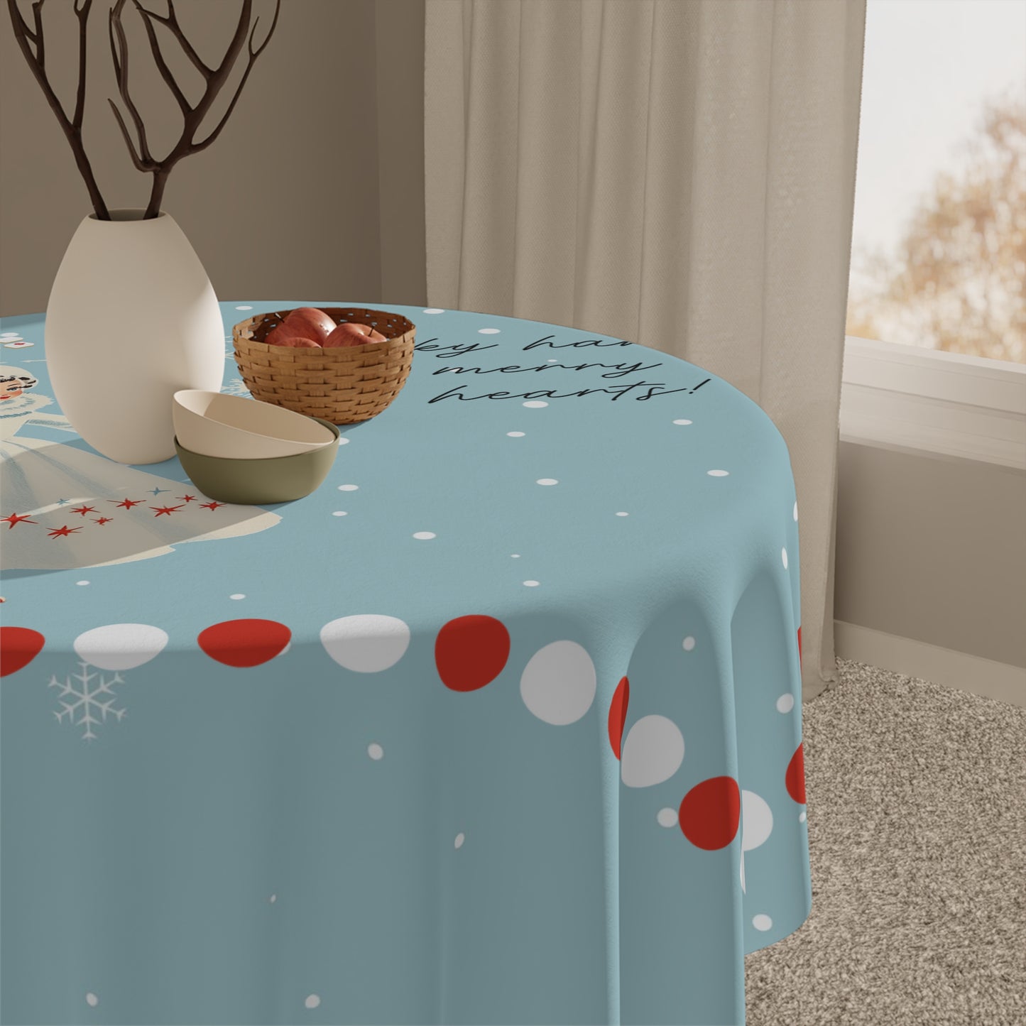 Festive Mahjong Christmas Tablecloth, Lucky Hands Merry Hearts Snowflake Tablecloth