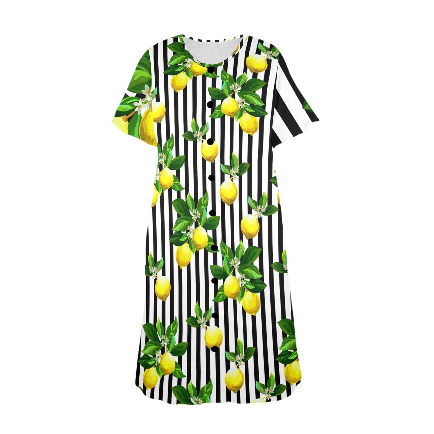 Zesty Lemon Black And White Striped Preppy Women's Muumuu Dress