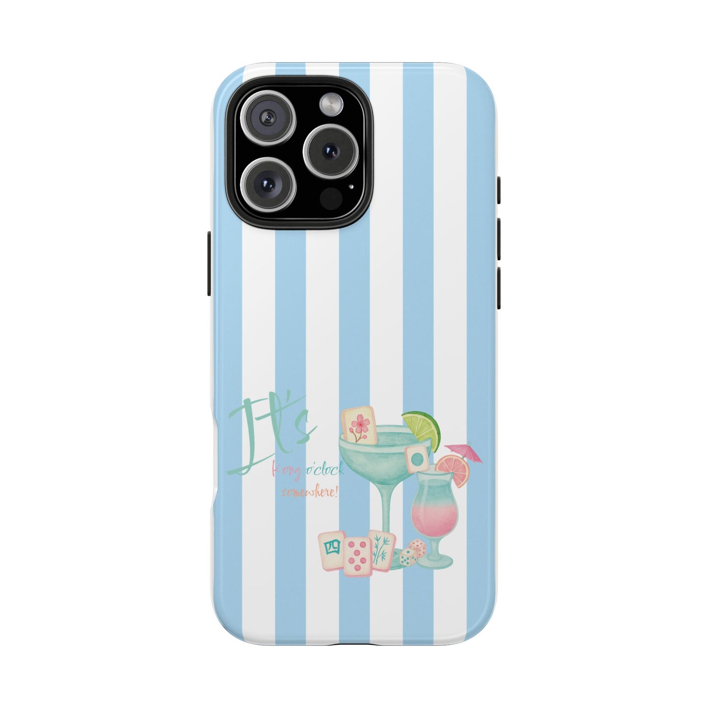 Mahjong Phone Case, Funny It's Kong O' Clock Somewhere, Blue White Preppy Style