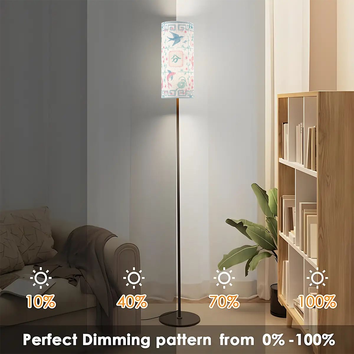 Asian Zen Mahjong Watercolor Tiles Modern Floral Book Nook Floor Lamp