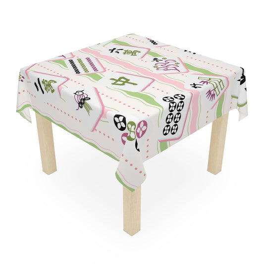 Mahjong Tiles Tablecloth | Pastel Pink Green Mahjong Pattern - Splash of Color Co.