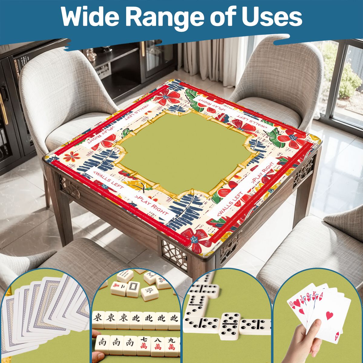 Mahjong Mat Floral Heritage Instructional Learning Mat Blue, Green Yellow Preppy Mahj Mat