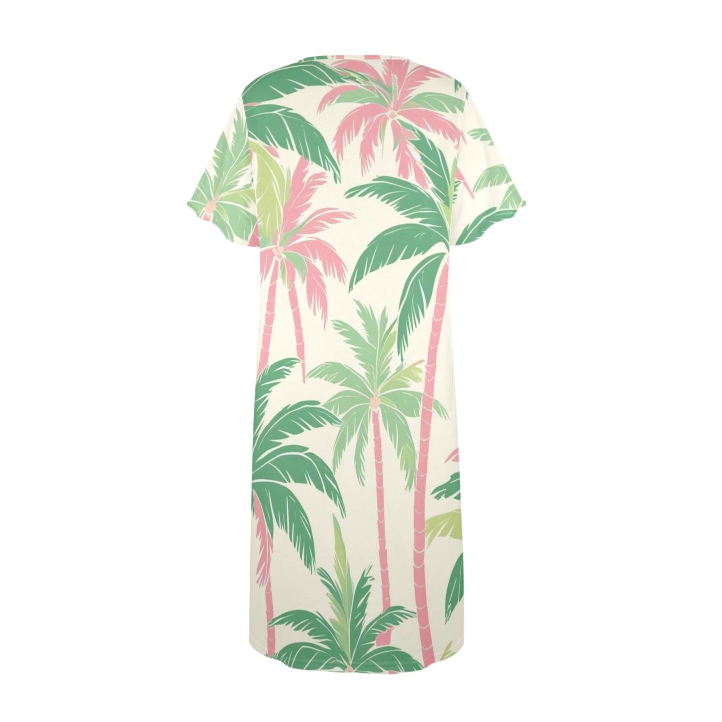 Tropical Palm Tree Paradise Pastel Preppy Pink Green Muumuu Dress