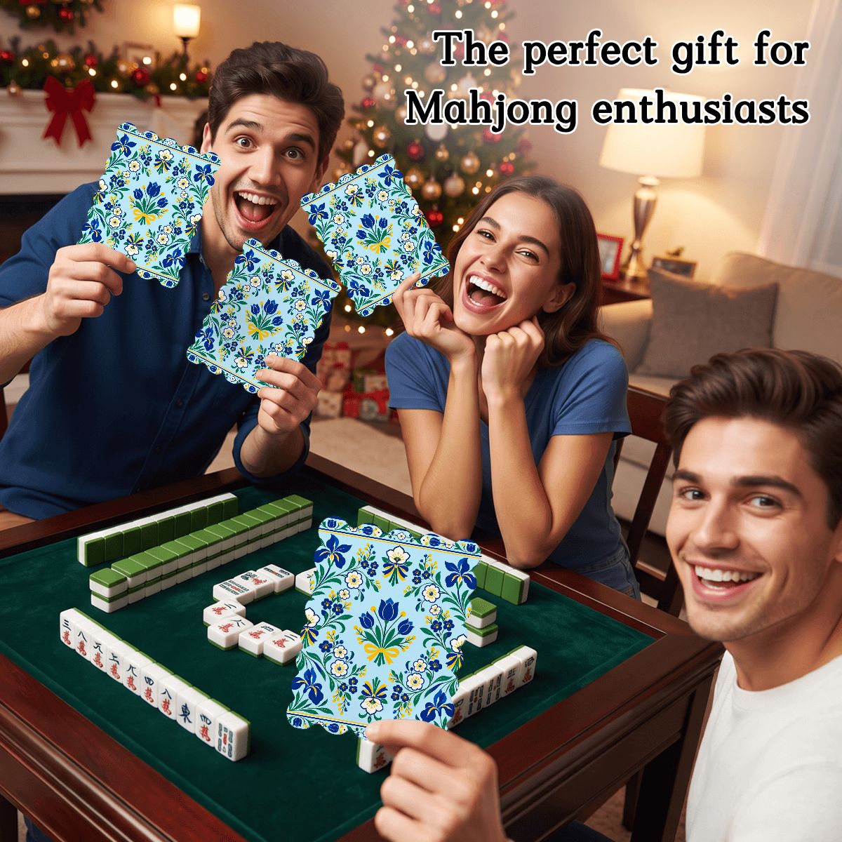 Shalom Garden Blue And Green Scalloped Mahjong Shuffler Cards Set of 4