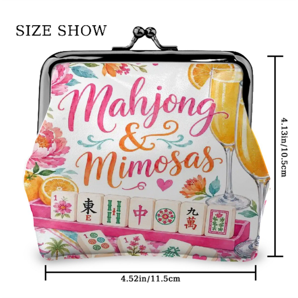 Mahjong And Mimosas Women's Leather Kiss Lock Coin Purse - Splash Of Mahj And Color Co.