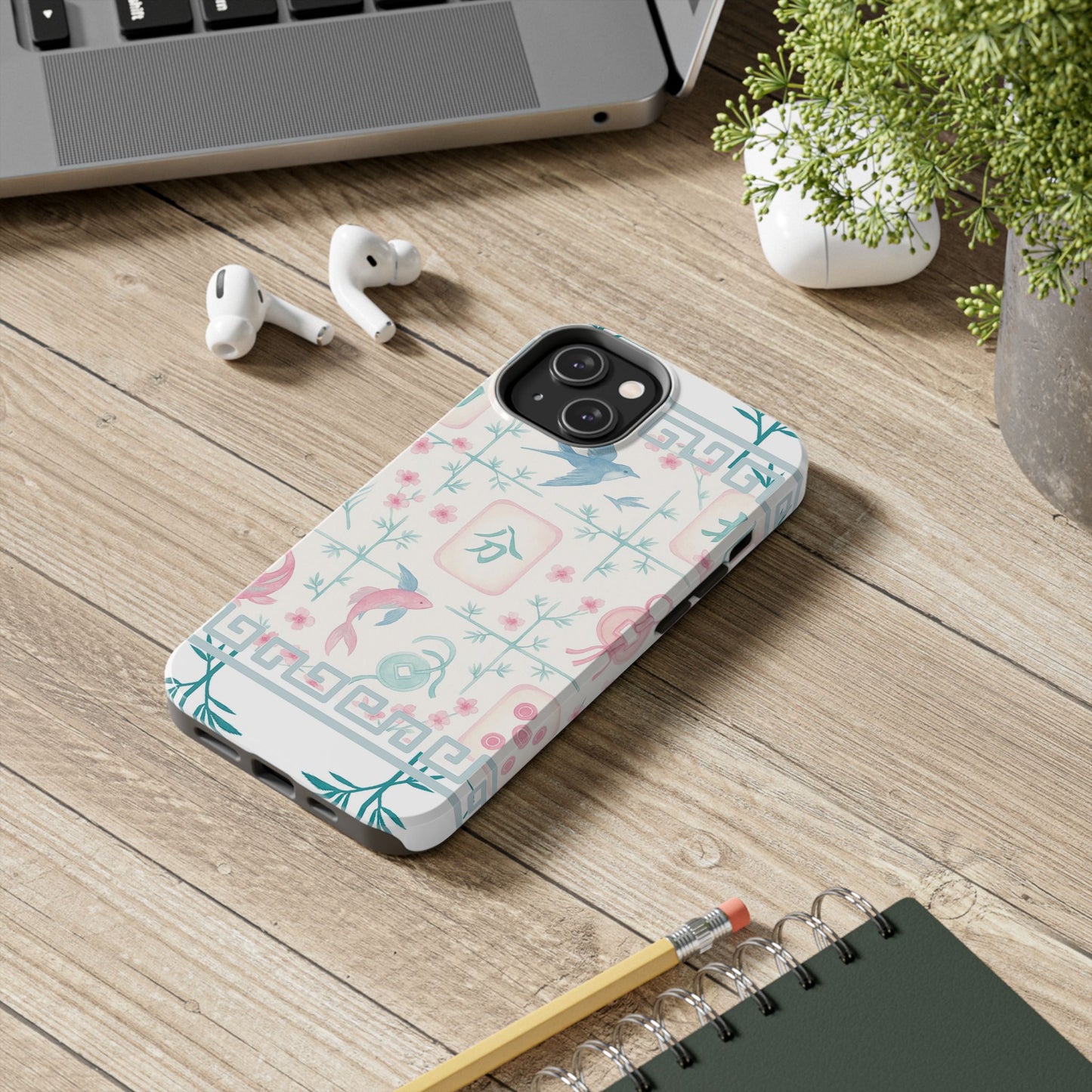 Whimsical Mahjong Tile Pastel Preppy Tough Phone Cases with Vibrant Oriental Designs Mahj Lover Gift
