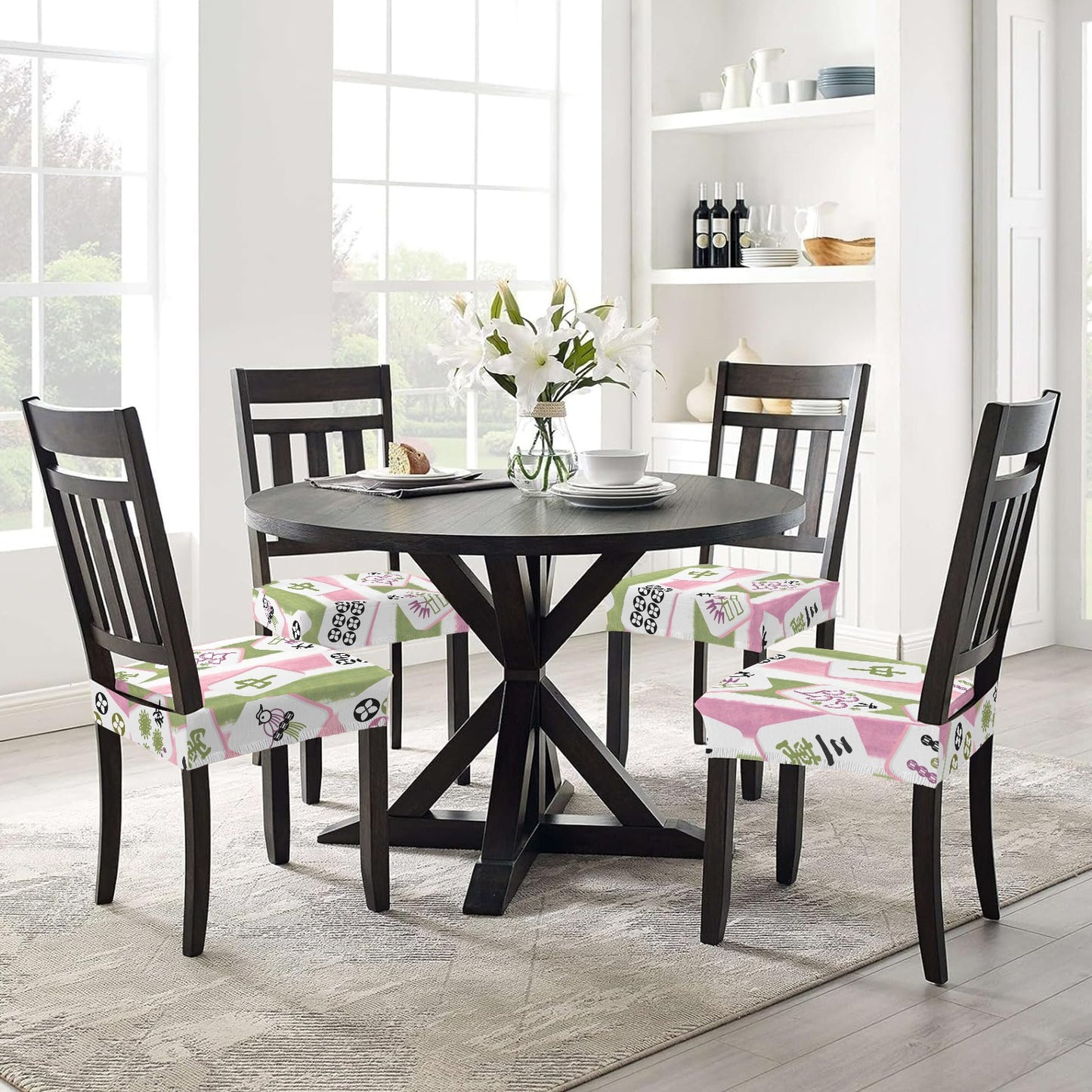 Mahjong Seat Covers, Pink Green Striped Chair Covers