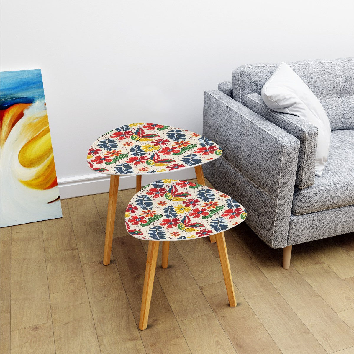 Bold Floral Vintage Heritage Blue Yellow Green Modern Nesting Tables