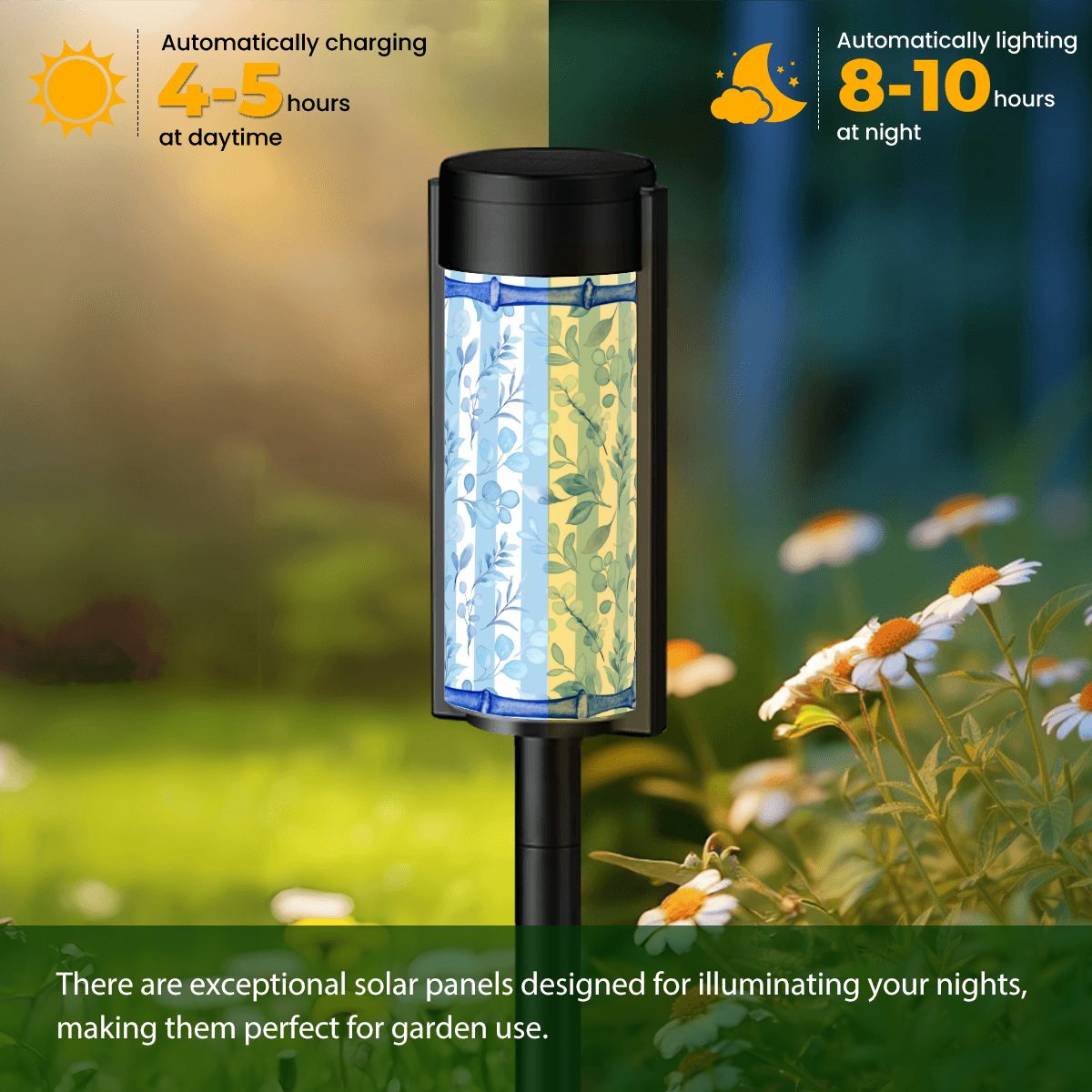 Floral Blue Asian Chinoiserie Zen Garden Outdoor Solar Lights
