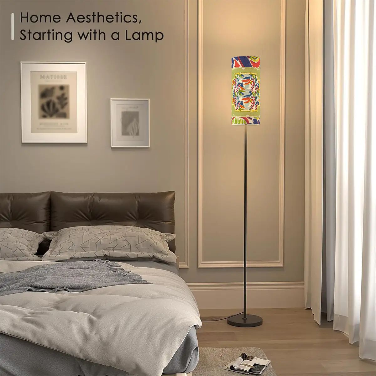 Heritage Floral Green Coral Blue Floor Lamp Modern Standing Lamp