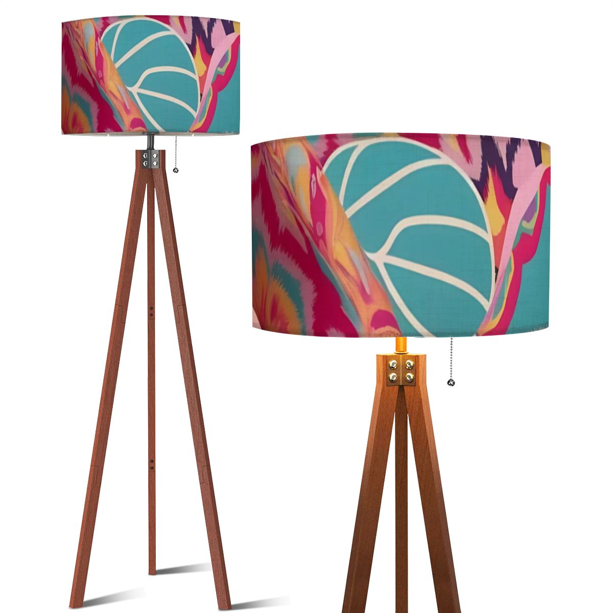 Boho Style Whimsical Watercolor Fusia Pink Teal Modern Tripod Floor Lamp