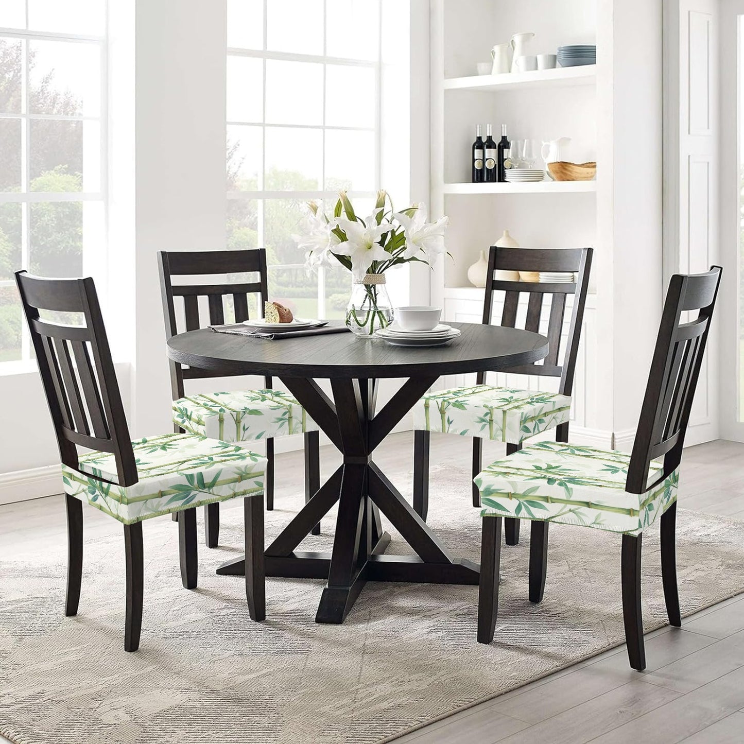 Asian Bamboo Designed Set Of Four Chair Pad Seat Covers - Splash of Color Co.