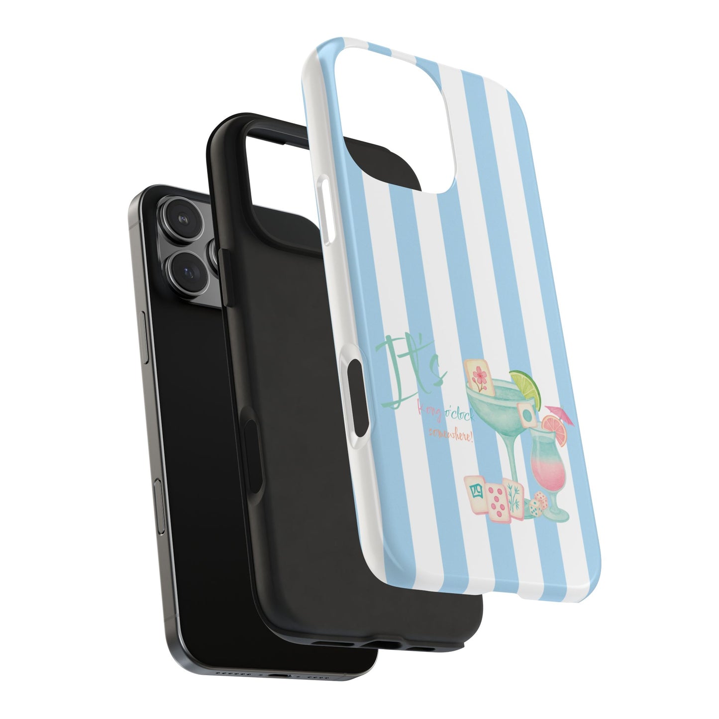 Mahjong Phone Case, Funny It's Kong O' Clock Somewhere, Blue White Preppy Style