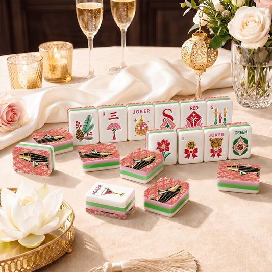 Art Deco Martini And Shaker Holiday 4 Layer Glam Holiday American Mahjong Tiles And Carry Case - Splash Of Mahj And Color Co.