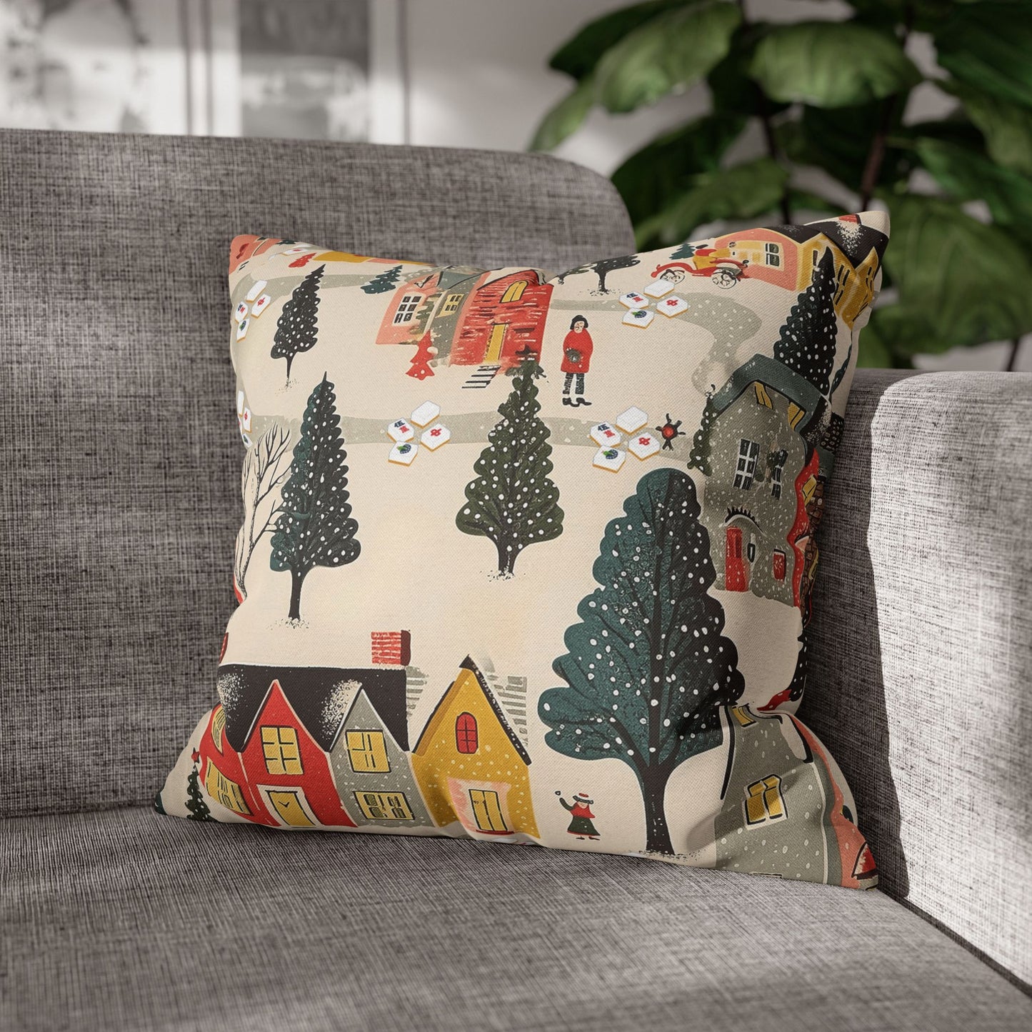 Whimsical Mahjong Christmas Cozy Holiday Accent Pillow Cover