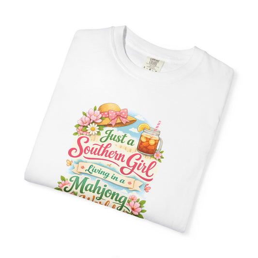 Southern Girl Mahjong T‑Shirt — "Just a Southern Girl Living in a Mahjong World" Floral Tee - Splash of Color Co.