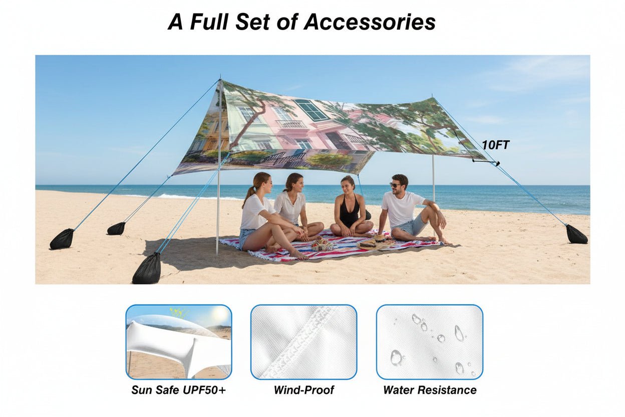 Charleston South Carolina Rainbow Row Beach Canopy - Splash of Color Co.