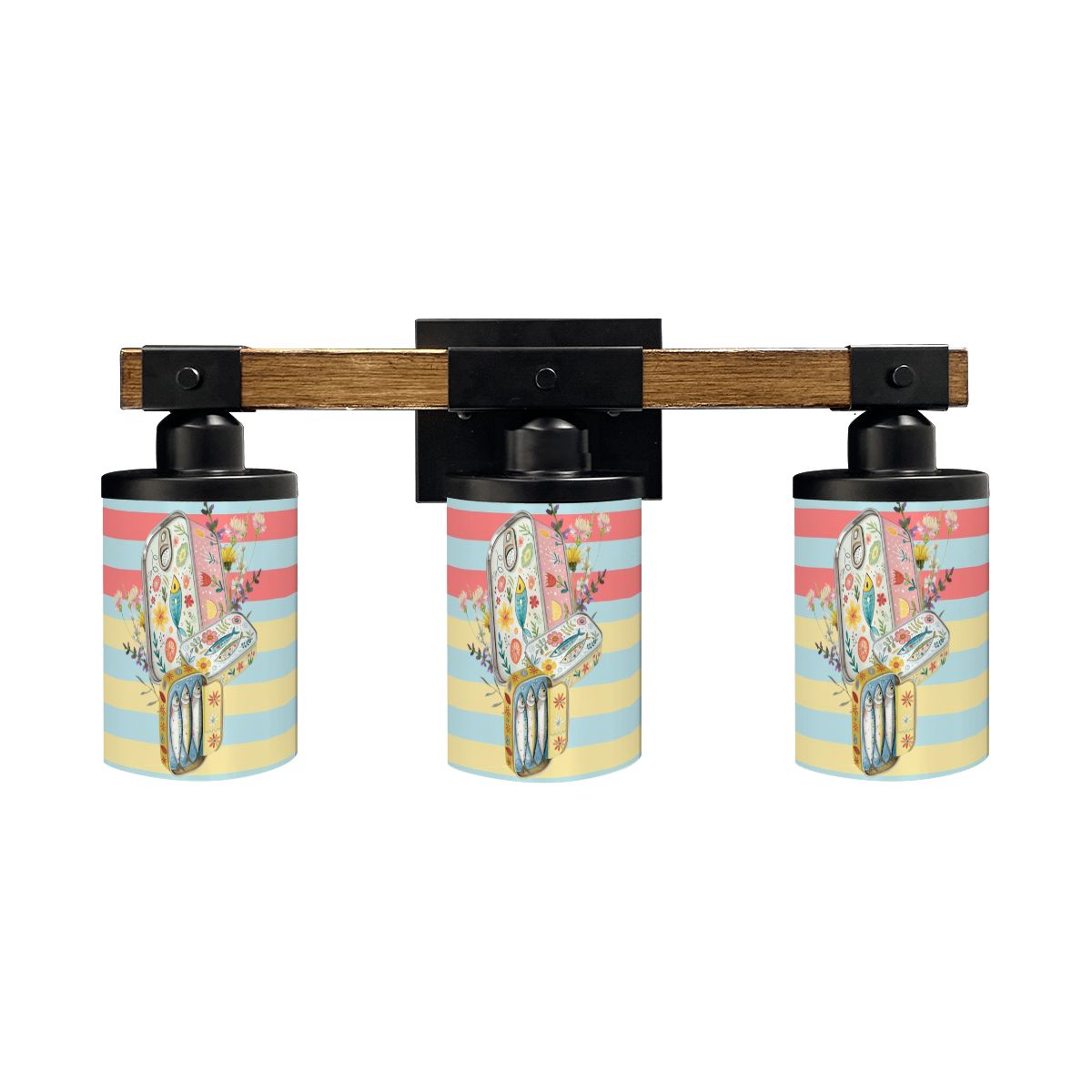 Nautical Sardine Tinned Fish Floral Modern Beach House, Lake House Vanity Light Fixture