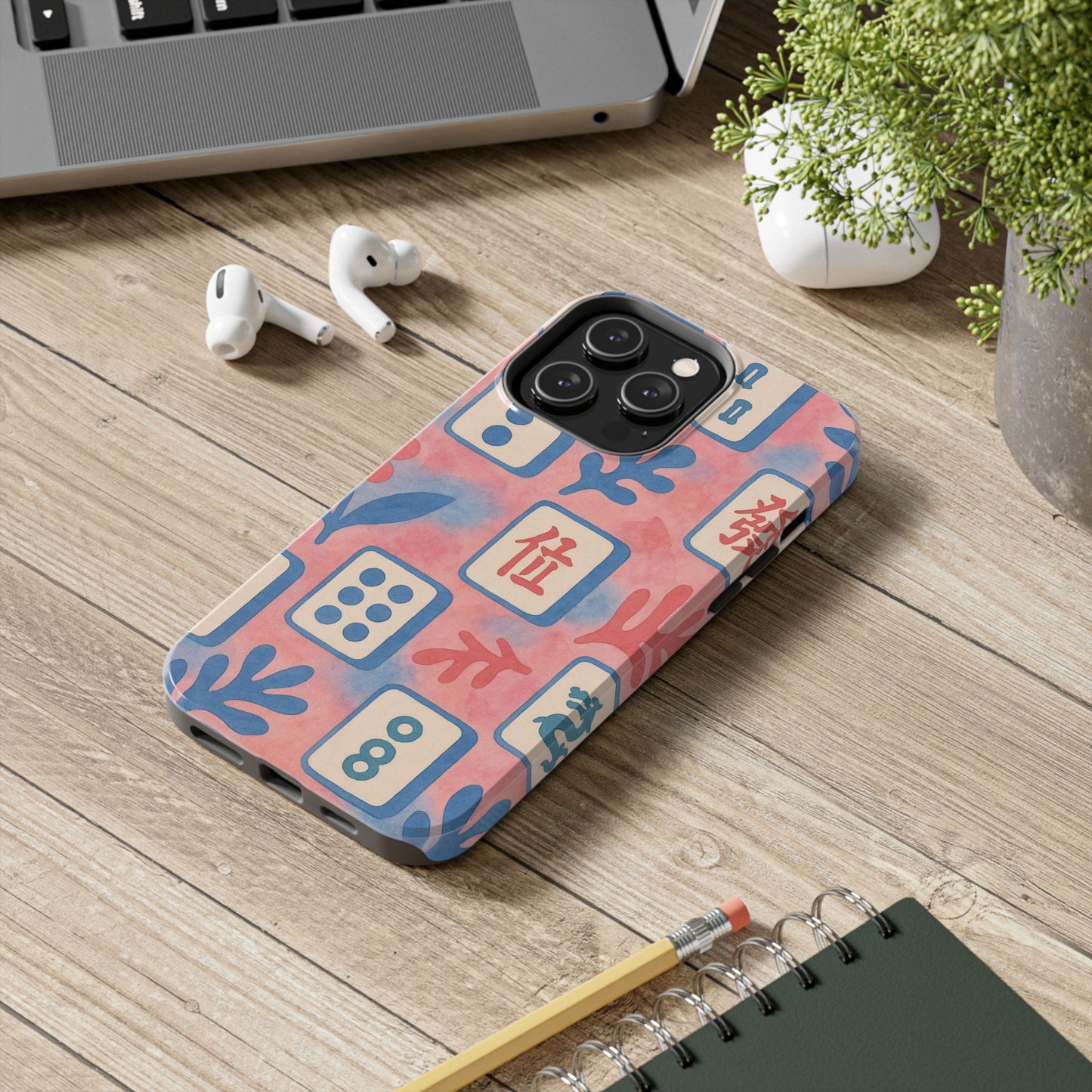Mahjong Phone Case, Pink Pastel Blue Mahj Lover Mahjong Tile Phone Case