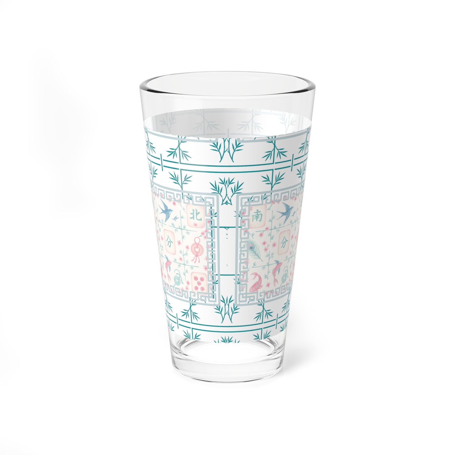 Mahjong Drinkware, Pastel Tiles, Charming Mixing Glass, 16oz – Vintage Floral Design, Perfect Mahjong Gift