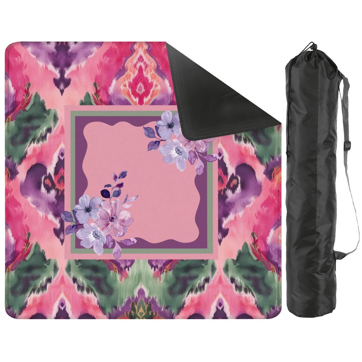 Mahjong Mat Ikat Watercolor Pink, Purple, Emerald Green Boho Mahj Mat