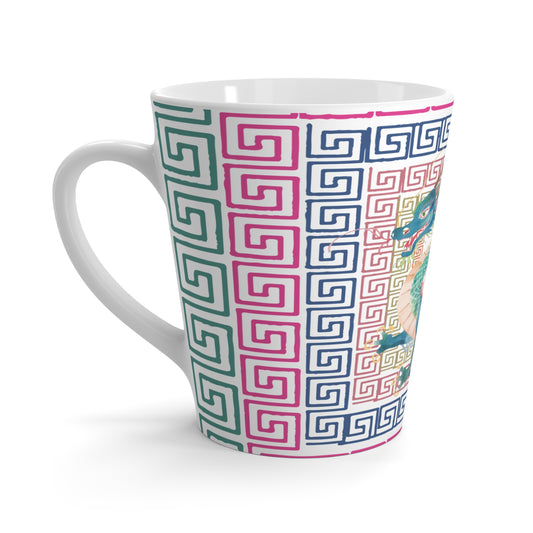 Dragon Latte Mug – Vintage Chinese Dragon Ceramic Coffee Cup with Geometric Border - Splash of Color Co.