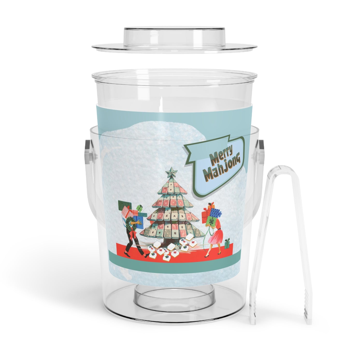 Mahjong Christmas Merry Mahjong Festive Ice Bucket with Tongs