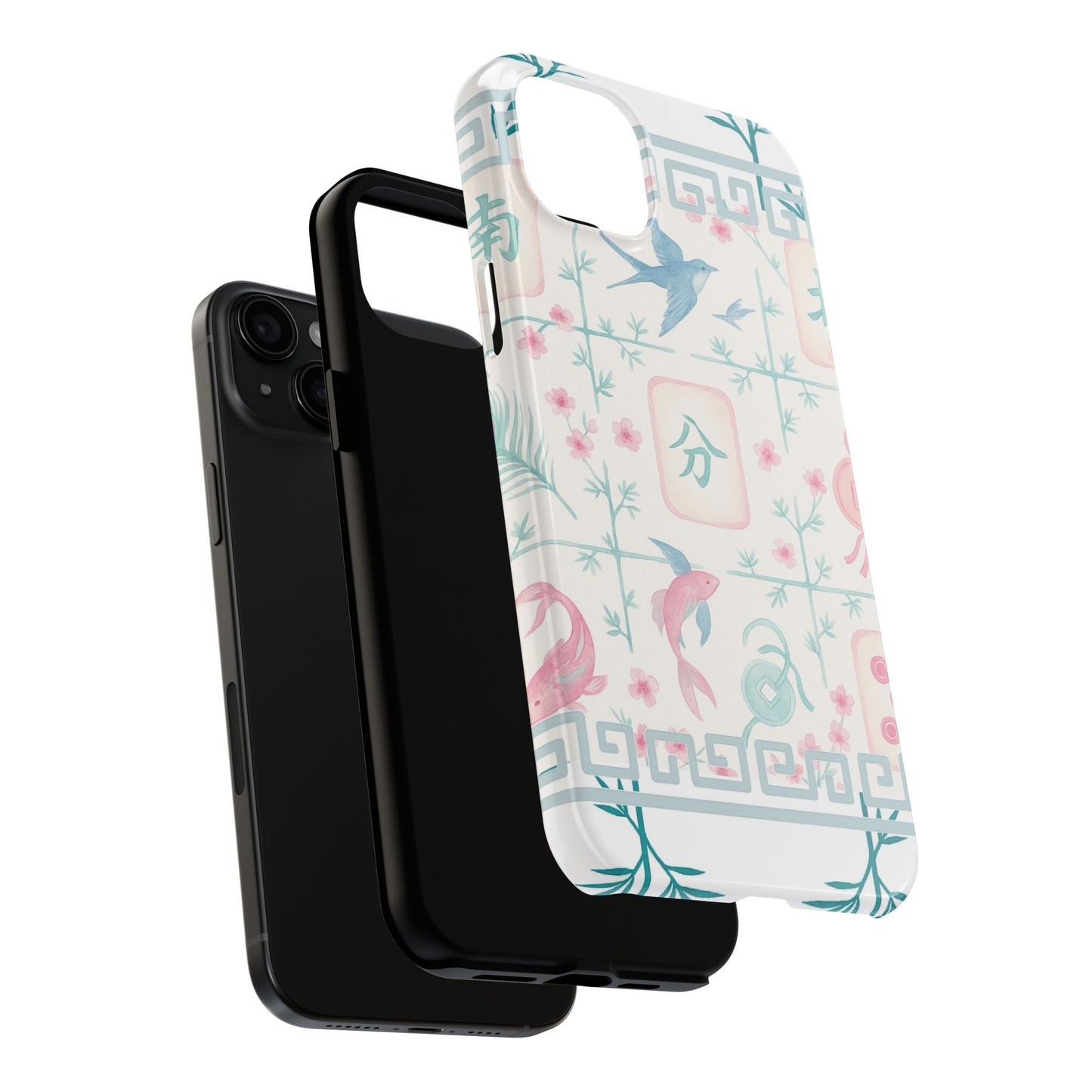 Whimsical Mahjong Tile Pastel Preppy Tough Phone Cases with Vibrant Oriental Designs Mahj Lover Gift