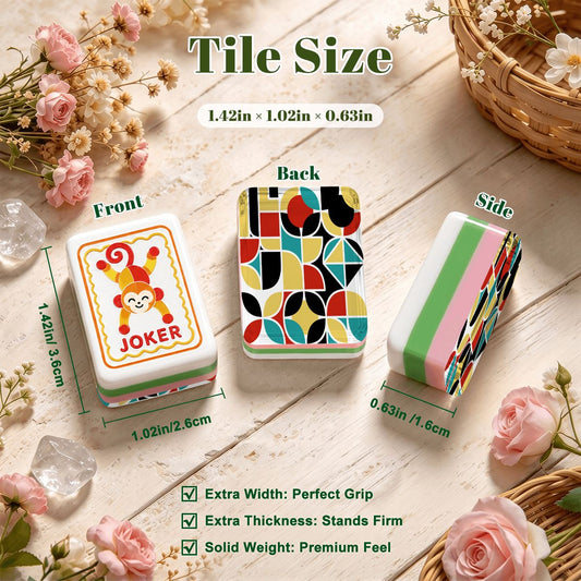 Modern Geometric Scandi Folk American Mahjong Tiles 4 Layer And Carry Case - Splash Of Mahj And Color Co.