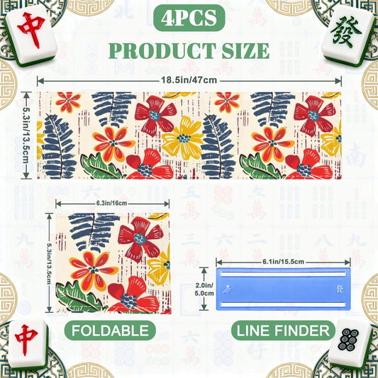 Floral Heritage Red Blue Yellow Flowers 4 Mahjong Card Holder with Line Finder - Splash of Color Co.