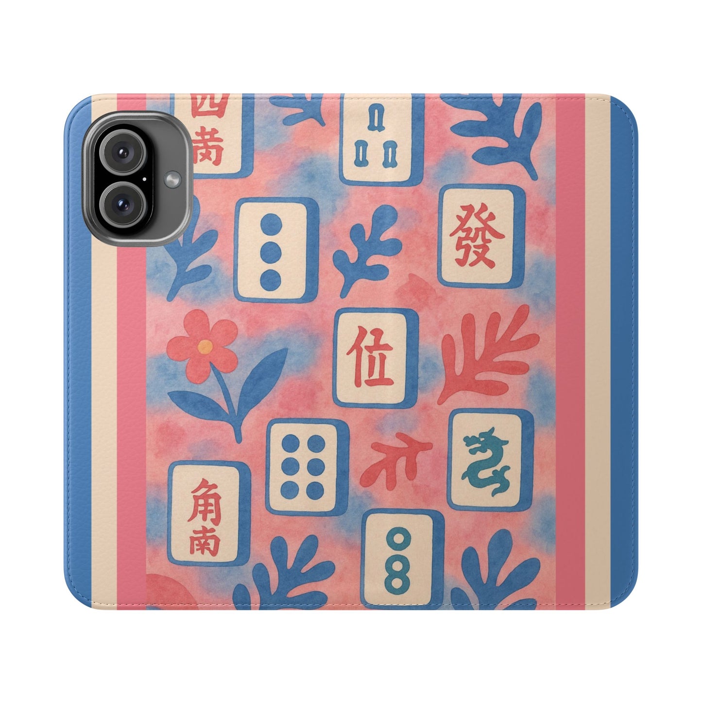 Mahjong Watercolor Artistic Flip Case for Phones, Stylish Wallet Cover, Trendy Phone Accessory, Ideal Gift for Friends, Protective Phone Sleeve