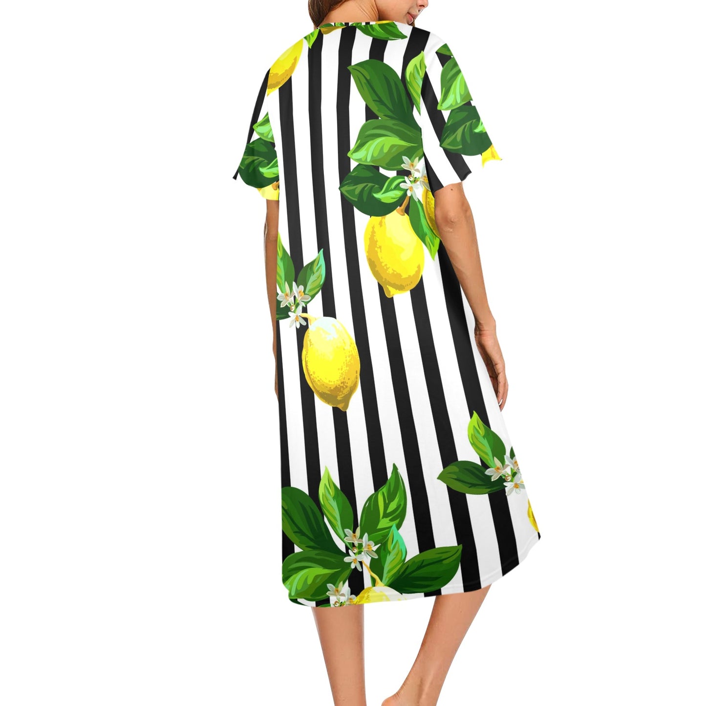Zesty Lemon Black And White Striped Preppy Women's Muumuu Dress