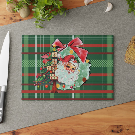 Mahjong Christmas Vintage Santa Glass Cutting Board