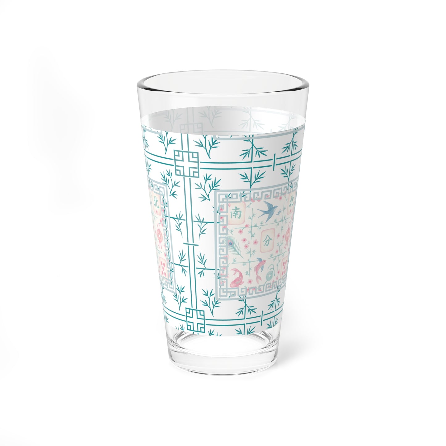 Mahjong Drinkware, Pastel Tiles, Charming Mixing Glass, 16oz – Vintage Floral Design, Perfect Mahjong Gift