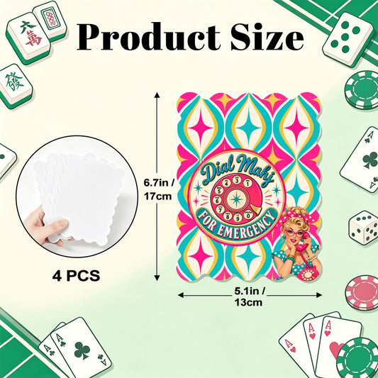 Funny Dial Mahj For Emergency Nostalic DesigneScalloped Mahjong Shuffler Cards Set of 4