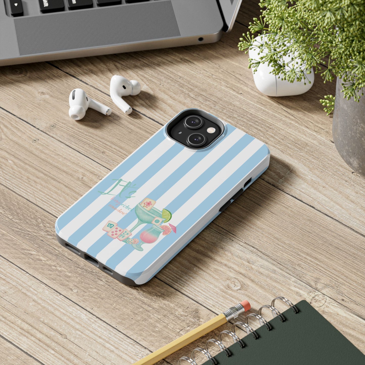 Mahjong Phone Case, Funny It's Kong O' Clock Somewhere, Blue White Preppy Style