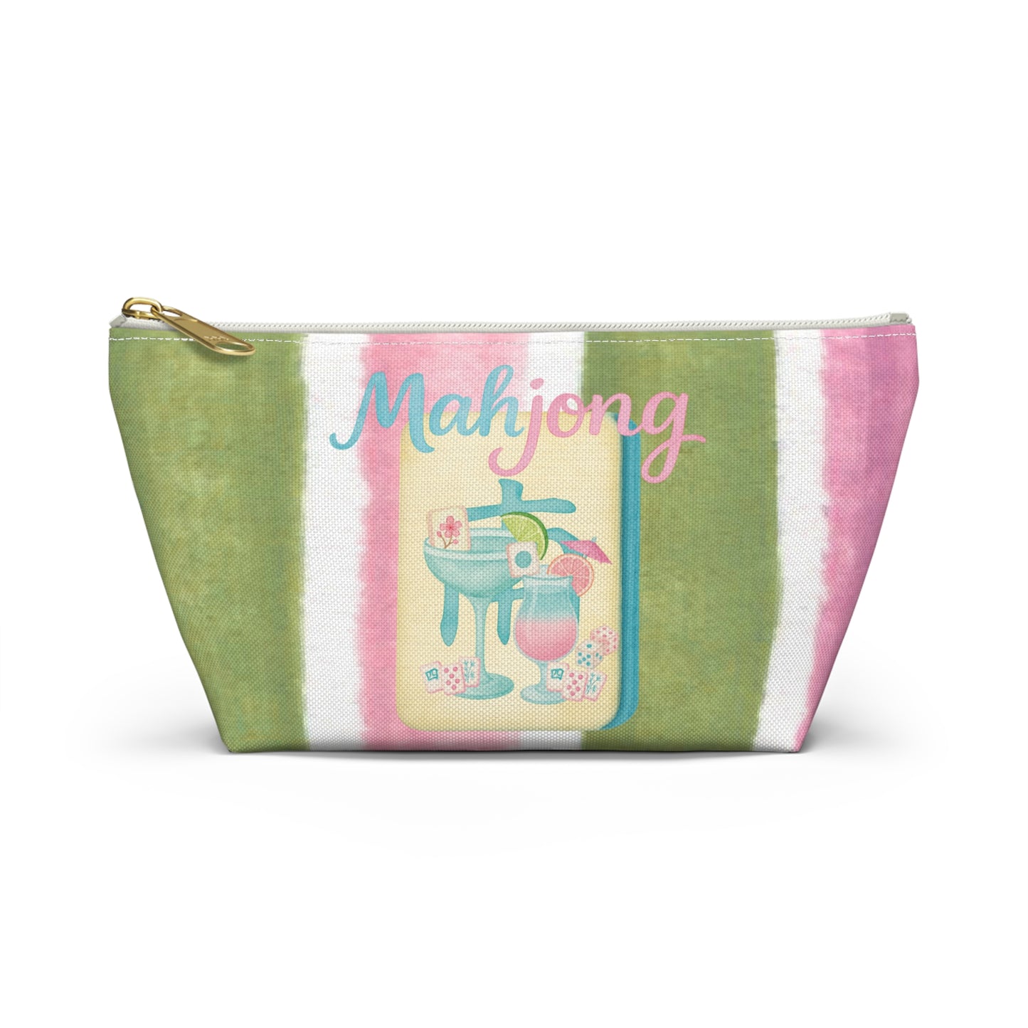 Mahjong Accessory Tile Pouch, Fun Mahjong-Themed Makeup Bag, Perfect Gift for Game Night, Travel Organizer, Cute Green and Pink Design