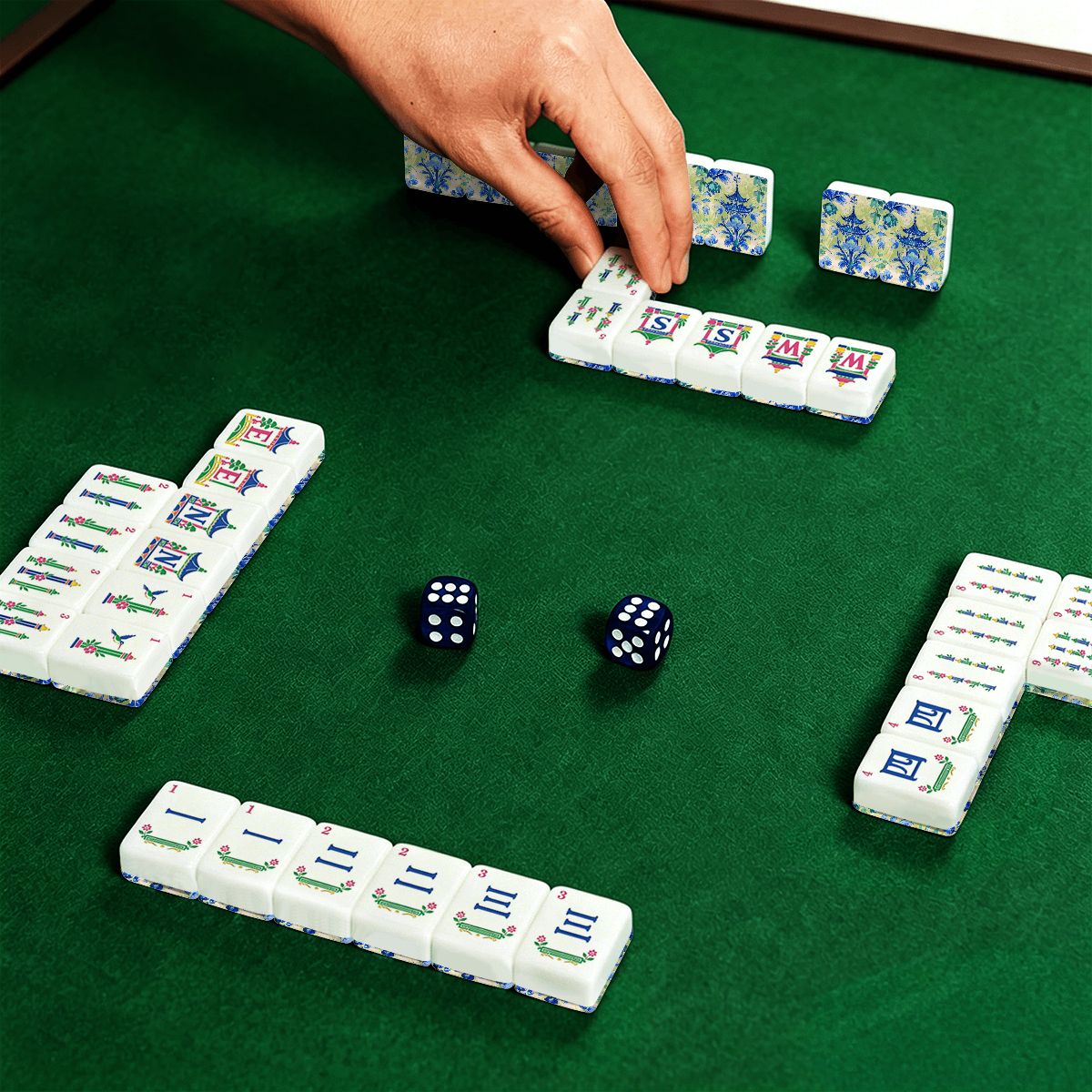 Asian Pagoda Green Blue Watercolor American Mahjong Pastel Chinoiserie Tiles And Carry Case - Splash Of Mahj And Color Co.