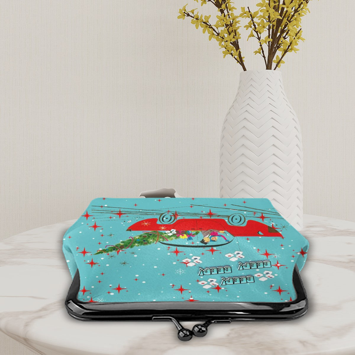 Cute Christmas Mahjong Vintage Nostalgic Women's Leather Kiss Lock Coin Purse