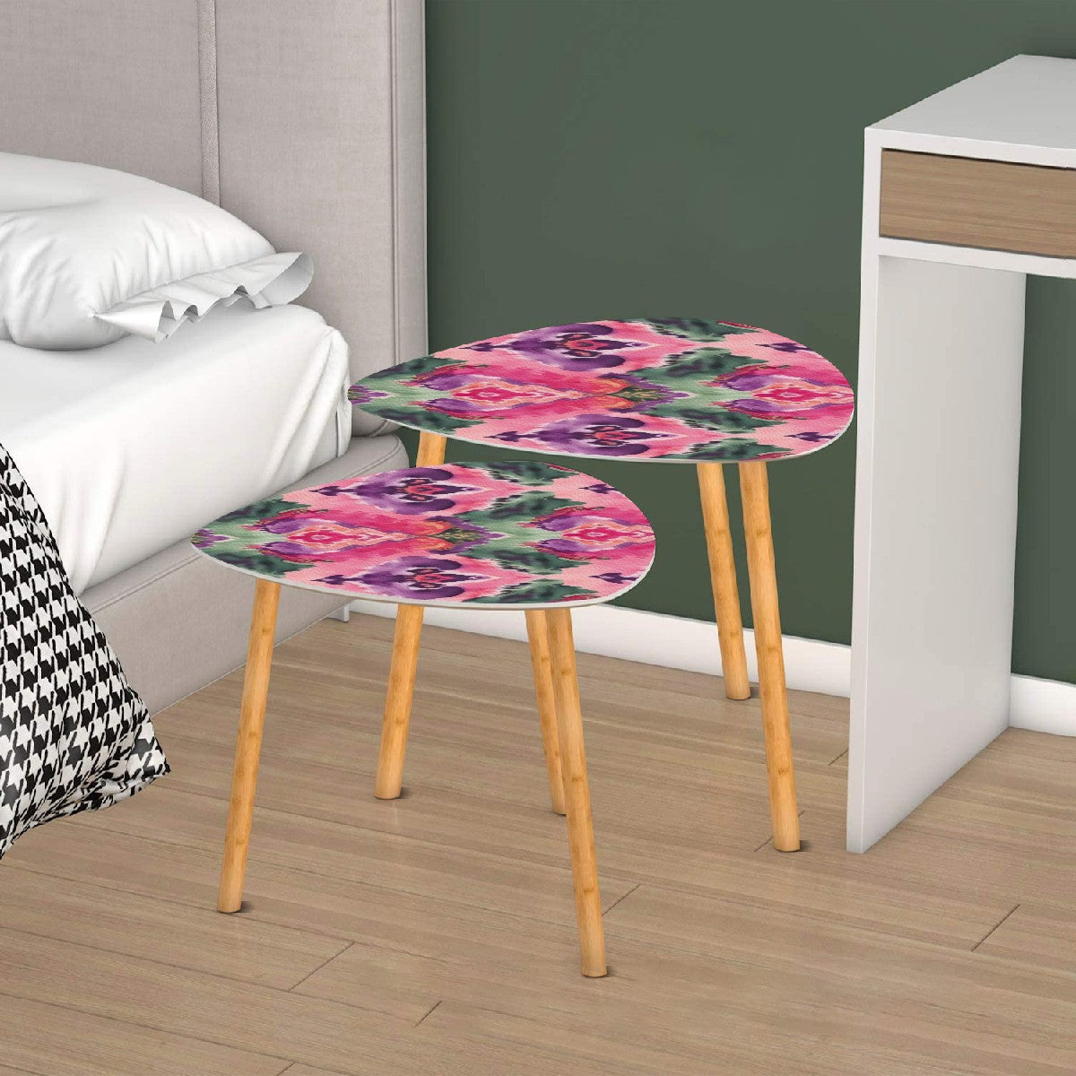 Ikat Watercolor Purple Green Pink Modern Bohemian Nesting Tables