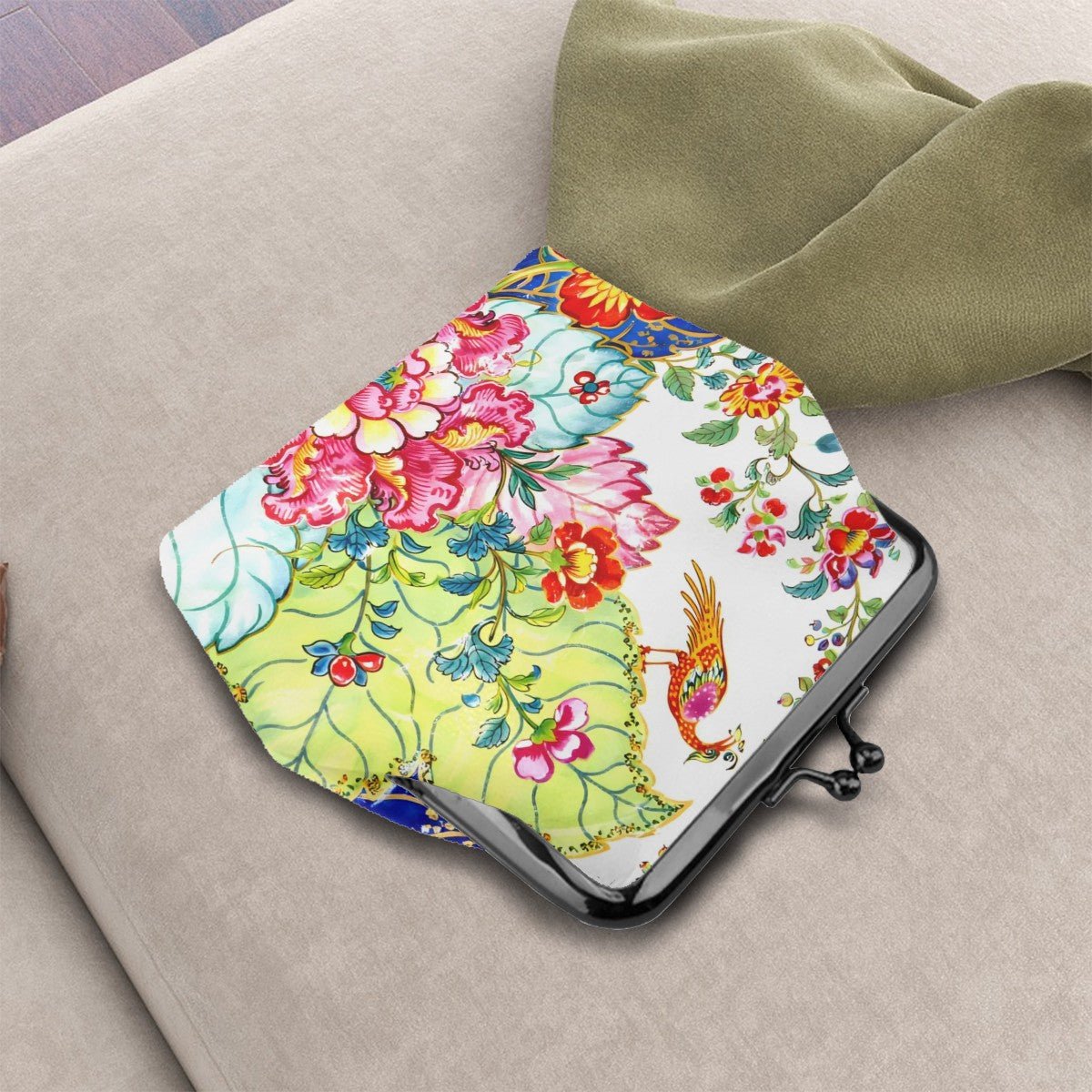 Tobacco Leaf Bam Bird Women's Leather Kiss Lock Coin Purse - Splash Of Mahj And Color Co.
