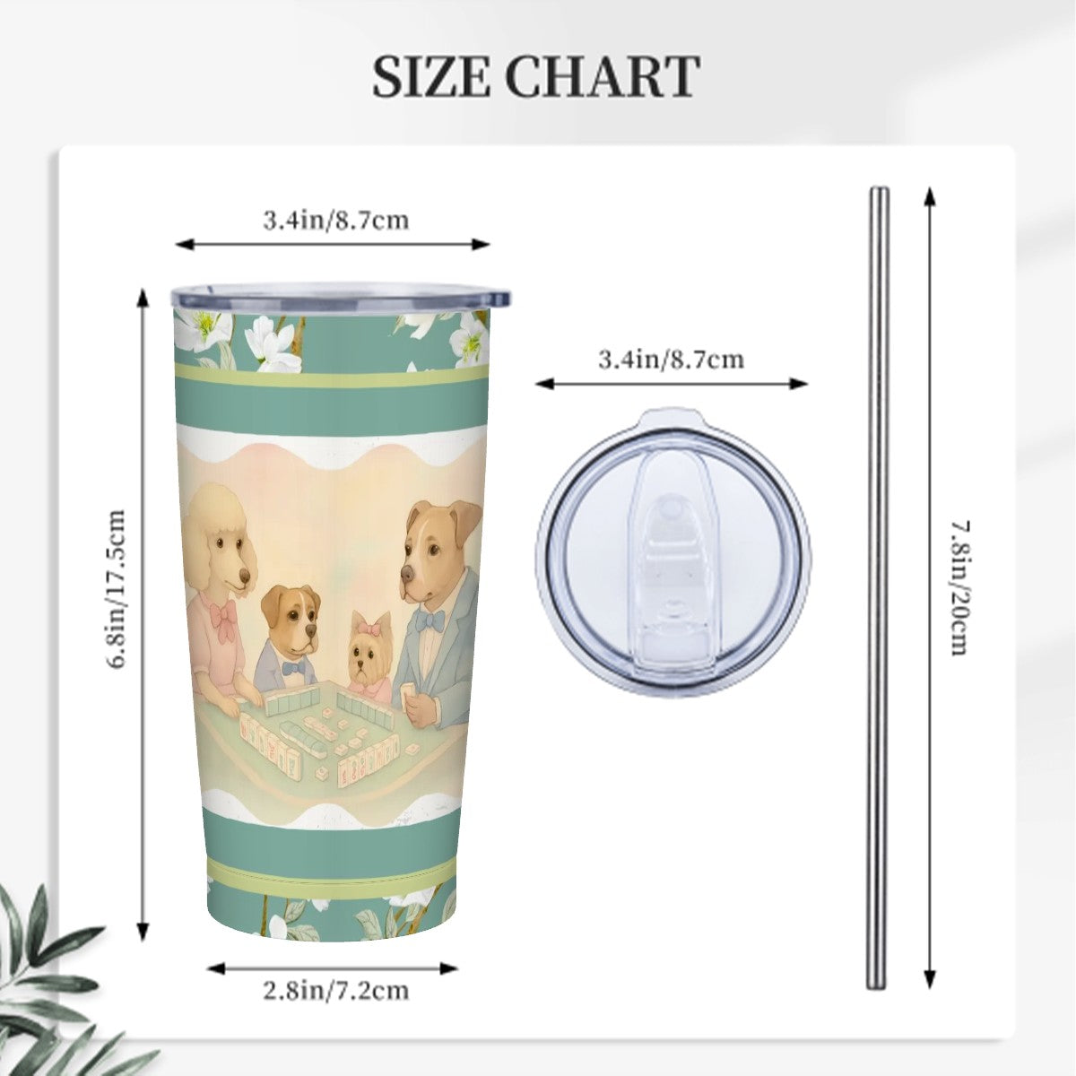 Mahjong Tumbler, Dogs Playing Mahj, Quirky Cute Stainless Steel Insulated Tumblers with Lid & Straw