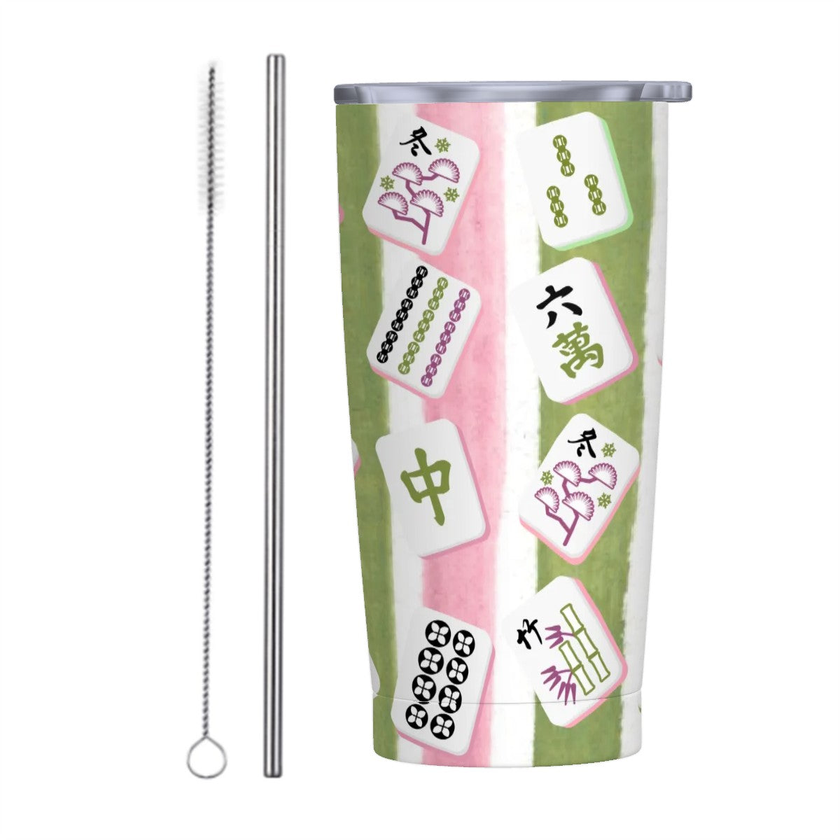 Mahjong Pink Green Mahjong Tiled Fun Designed Stainless Steel Insulated Tumbler