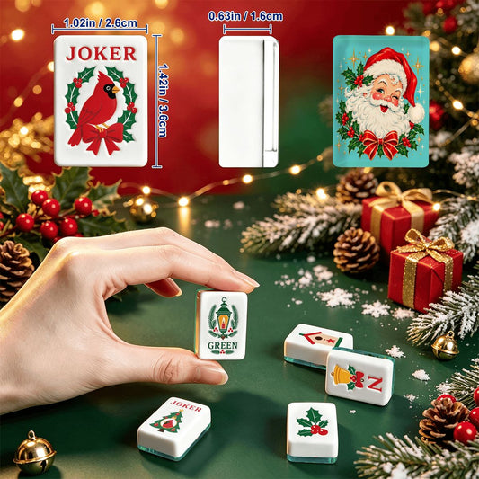 Nostalgic Christmas Modtastic Santa Christmas Cardinal American Mahjong Tiles And Carry Case - Splash Of Mahj And Color Co.