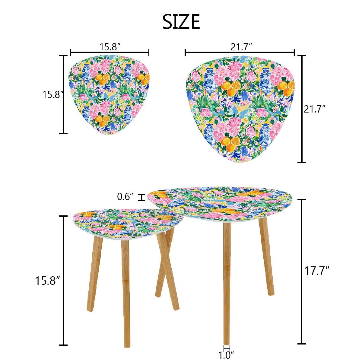 Citrus Fruit And Florals Asian Chinoiserie Triangle Modern Nesting Coffee Tables - Splash of Color Co.