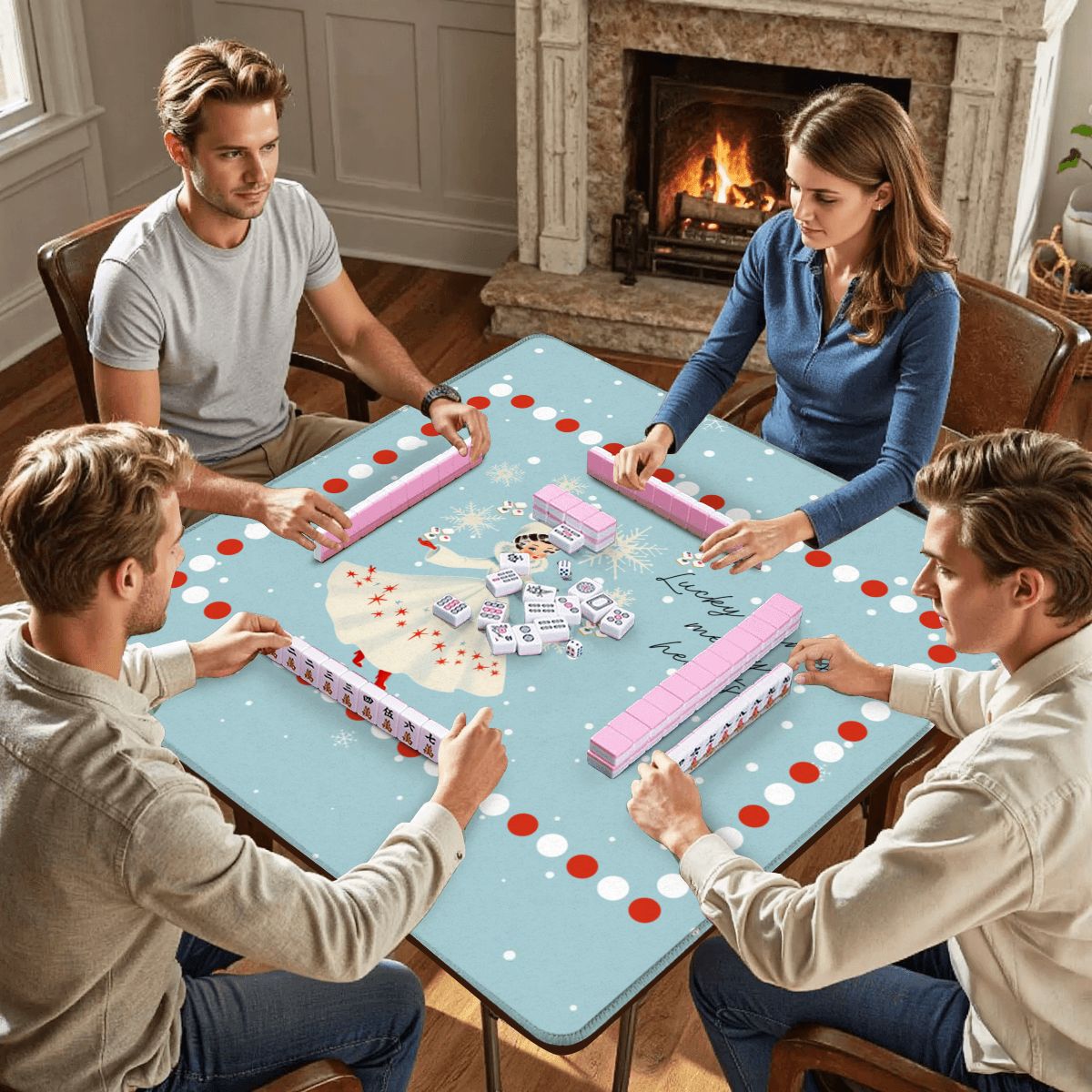 Mahjong Christmas Winter Game Mat Lucky Hands Merry Hearts Nostalgic Christmas Mahjong Mat